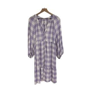 Gap Purple & White Gingham Raglan Sleeve Knee Length Dress Maternity XL